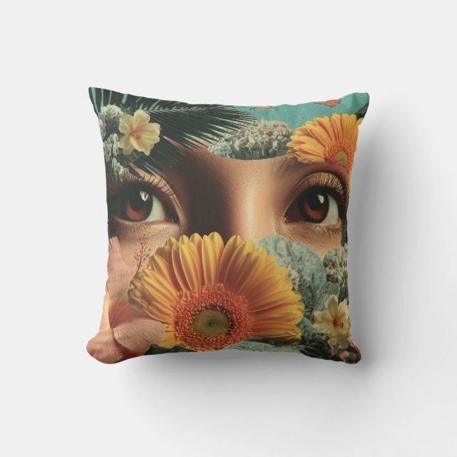 Surrealistiska ögon och blommor med fjärilar kudde (Framsida)