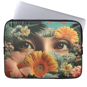 Surrealistiska ögon och blommor med fjärilar laptop fodral