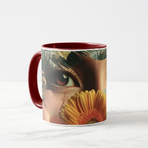 Surrealistiska ögon och blommor med fjärilar mugg