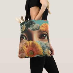 Surrealistiska ögon och blommor med fjärilar tygkasse