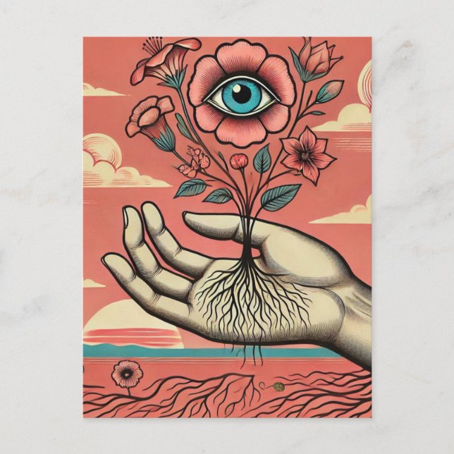 Surrealistiska Trädgårdsarbetares Hand Vykort (Framsida)