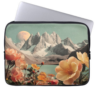 Surrealistiskt berglandskap med blommande blommor laptop fodral