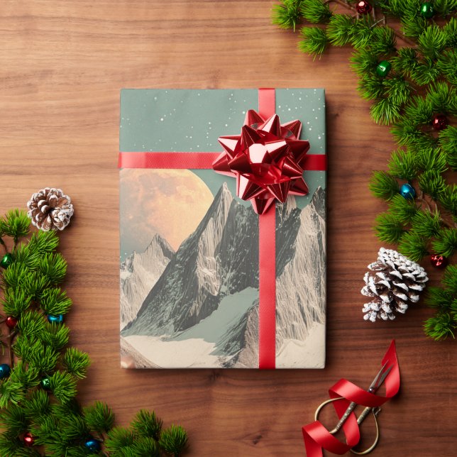 Surrealistiskt bergslandskap med blommande blommor presentpapper (Julgåva)