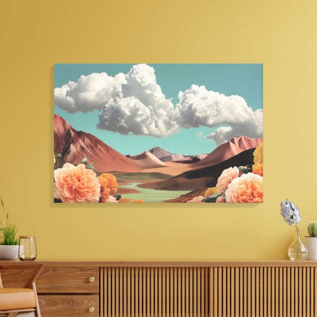 Surrealistiskt blomsterfjällandskap med dramatiska canvastryck (Insitu (Vardagsrum))