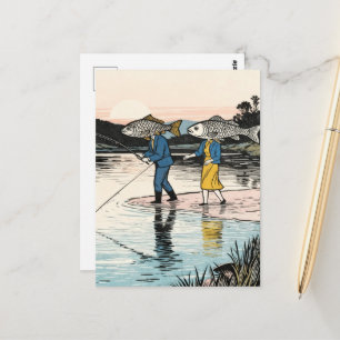 Surrealistiskt fiskande par vykort