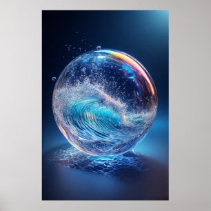 Surrealistiskt glasområde med dynamiskt Vatten Våg Poster