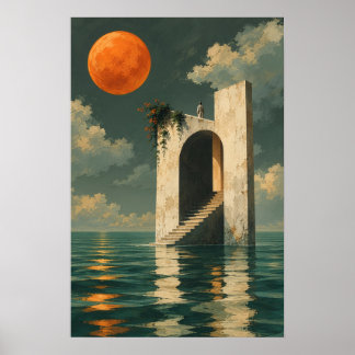 Surrealistiskt havsdörrkonsttryck poster