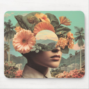 Surrealistiskt Kvinnligt Porträtt med Blommotiv Musmatta