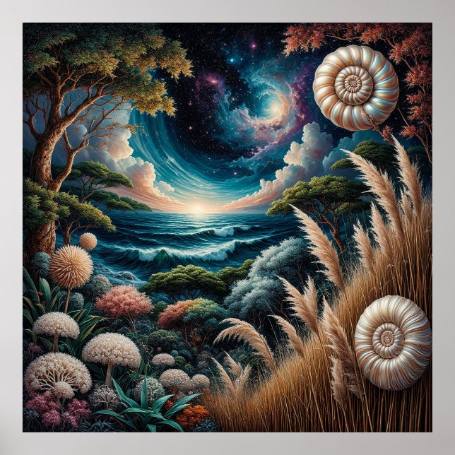Surrealistiskt Landskap Drömlik Kosmisk Poster (Framsidan)