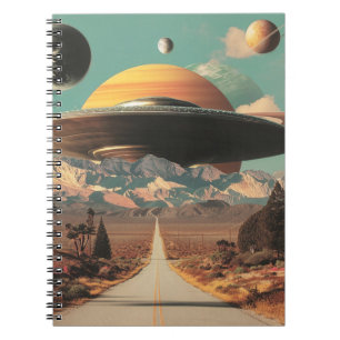Surrealistiskt landskap med väg, UFO och Saturnus Anteckningsbok
