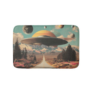 Surrealistiskt landskap med väg, UFO och Saturnus Badrumsmatta