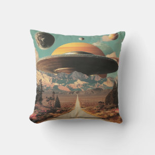 Surrealistiskt landskap med väg, UFO och Saturnus Kudde