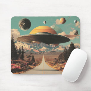 Surrealistiskt landskap med väg, UFO och Saturnus Musmatta