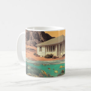 Surrealistiskt ökenhus med undervattensrev kaffemugg