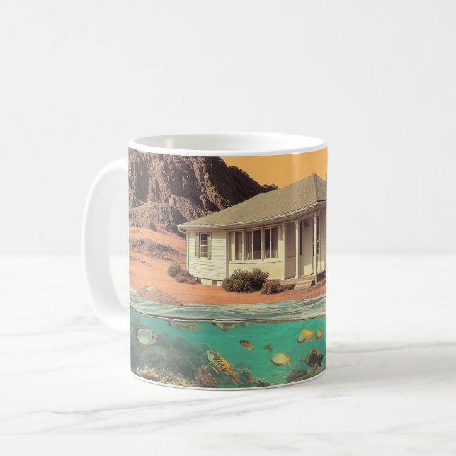 Surrealistiskt ökenhus med undervattensrev kaffemugg (Framsida vänster)