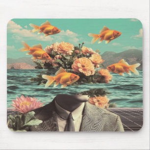 Surrealistiskt porträtt med guldfiskblommor och ha musmatta