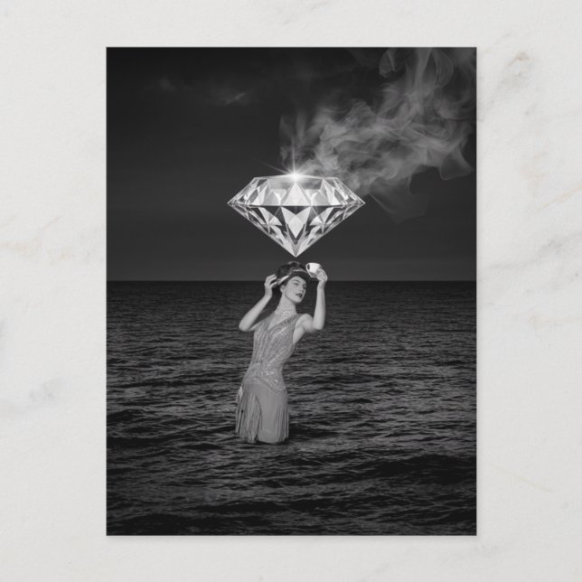 Surrealistiskt teet med diamant svart och vit vykort (Framsida)