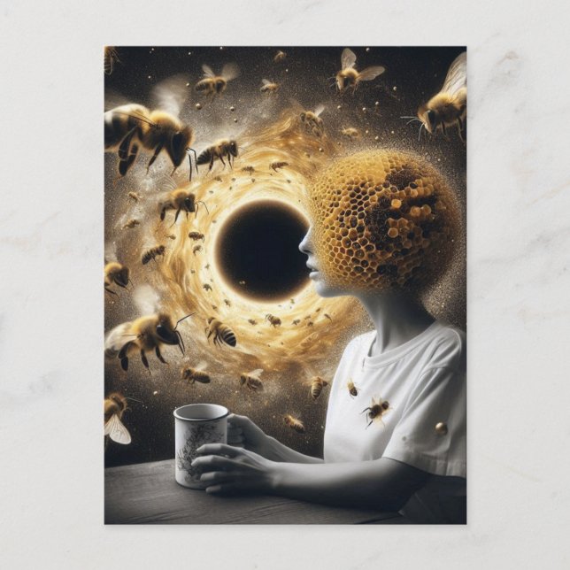 Surrealistiskt teutskjut med bin vykort (Framsida)