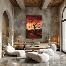 Surrealistiskt träd med klockor vid solnedgång – S Poster