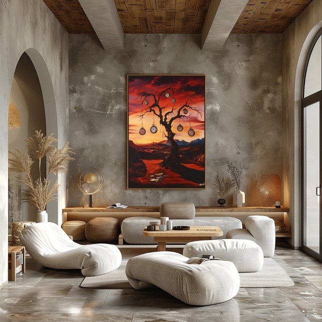 Surrealistiskt träd med klockor vid solnedgång – S Poster (Skapare uppladdad)