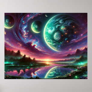 Surrealistiskt utomjordiskt planetariskt landskap poster