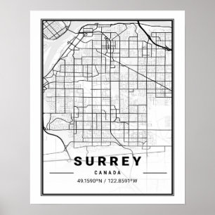 Surrey British Columbia Canada Travel City Karta Poster