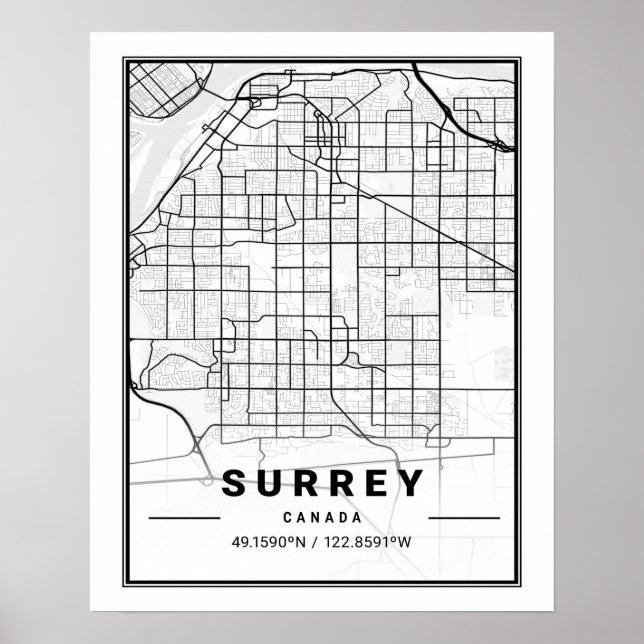 Surrey British Columbia Canada Travel City Karta Poster (Framsidan)
