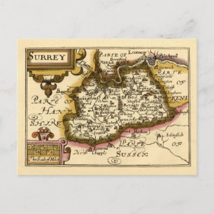 Surrey County England Gammal Antikvarisk Atlas Kar Vykort