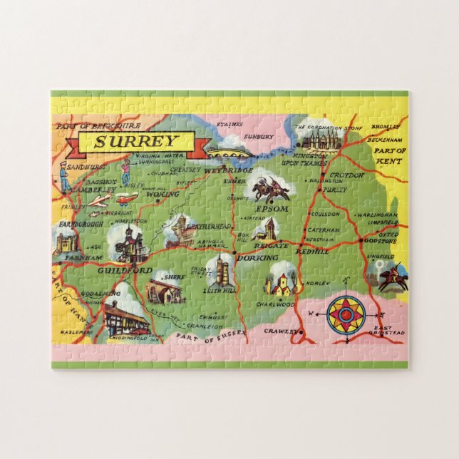 Surrey England 11x14 Karta Pussel (Horisontell)