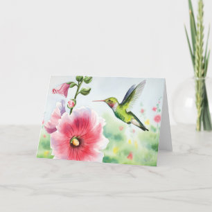 Surrfågel och hollyhock helgkort