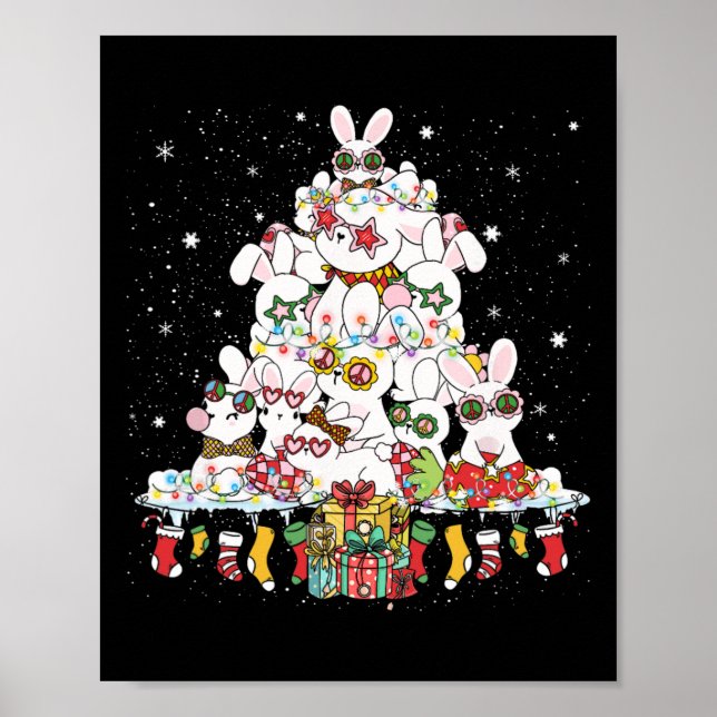 Surrundade Cute Bunny Julgran White-kaniner Poster (Framsidan)