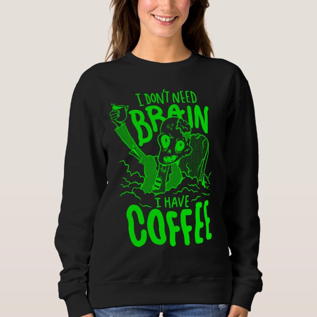 surt grönt halloween-kaffdrickande zombie t shirt (Framsida)