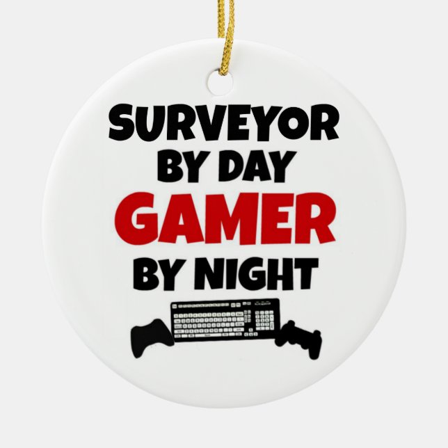 Surveyor by Day Gamer by Natt Julgransprydnad Keramik (Framsidan)