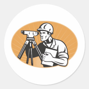 Surveyor Ingenjör Theodolite Total Station Runt Klistermärke