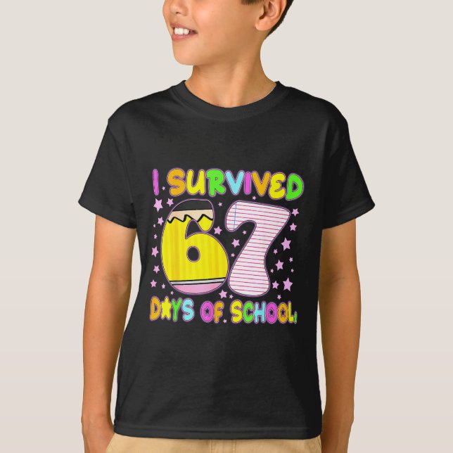 Survived 67 Days Of School Nk Star Six Seven Meme  T Shirt (Framsida)