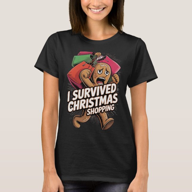 Survived Christmas Shopping T Shirt (Framsida)