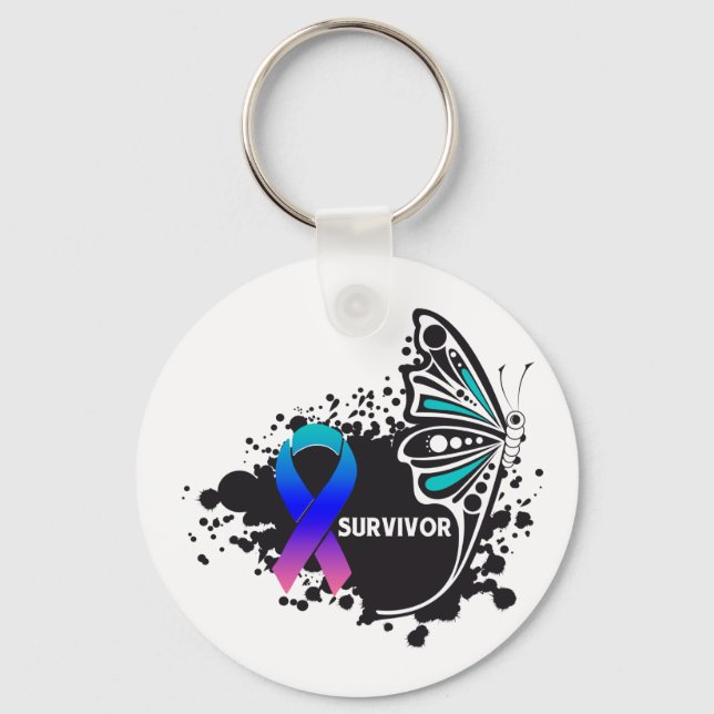 Survivor Abstrakt Butterfly Thyroid Cancer Nyckelring (Framsida)