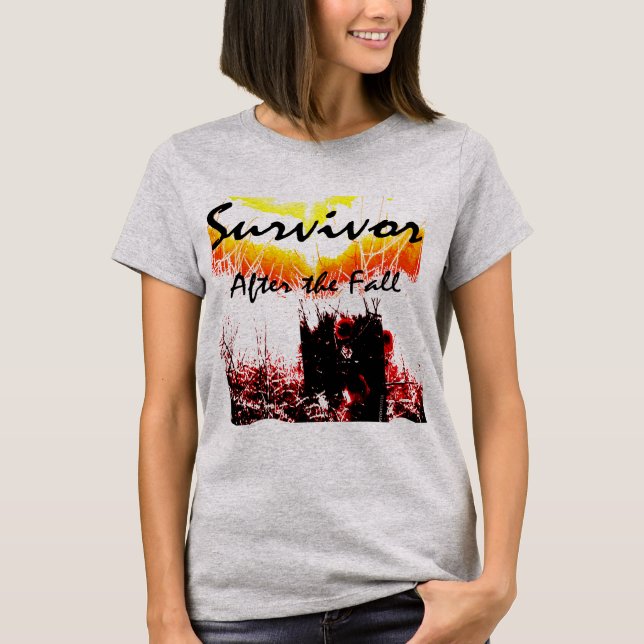 "Survivor, After Fall" Red Black Gult Scene T Shirt (Framsida)