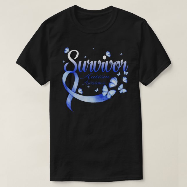 Survivor Autism Awareness Butterfly T Shirt (Design framsida)