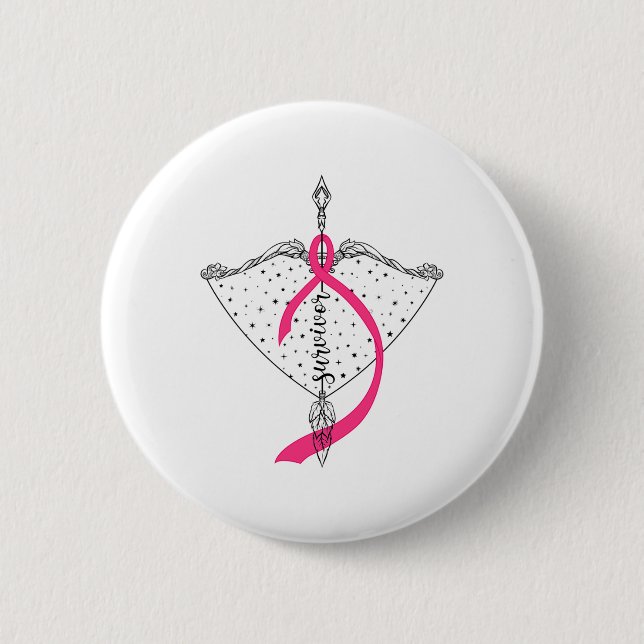 Survivor Bow Arrow Warrior Hope Rosa Ribbon Breast Knapp (Framsida)
