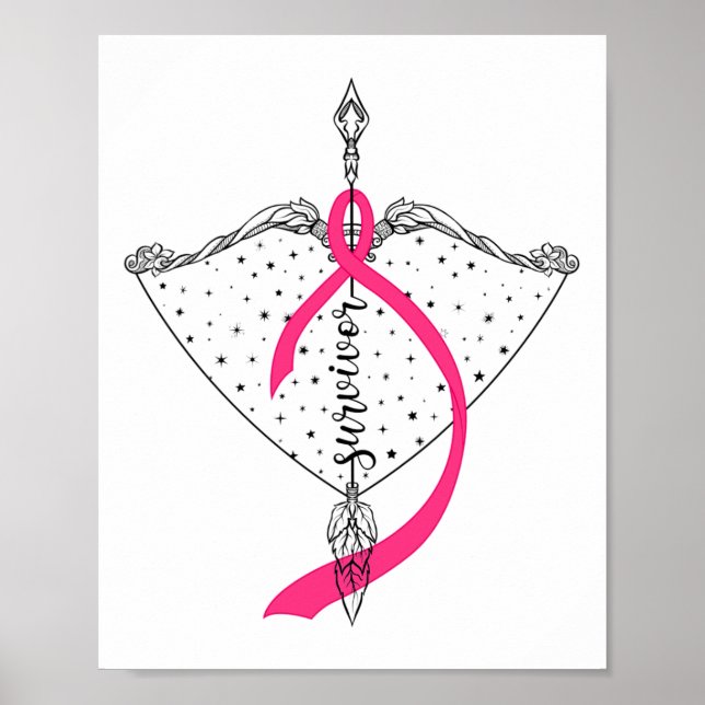 Survivor Bow Arrow Warrior Hope Rosa Ribbon Breast Poster (Framsidan)