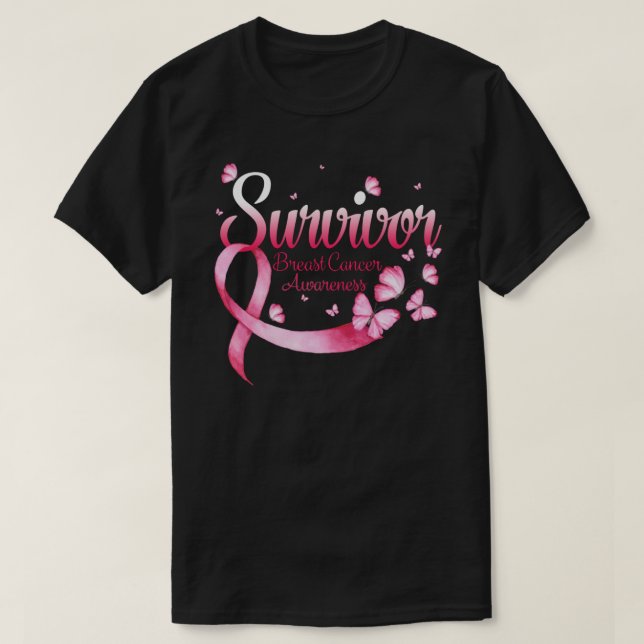 Survivor Breast Cancer Awareness Butterfly T Shirt (Design framsida)