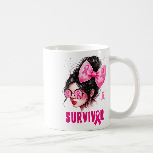 Survivor Breast Cancer Awareness Rosa Messy Bun Gi Kaffemugg (Höger)