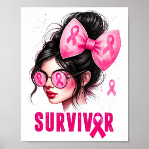 Survivor Breast Cancer Awareness Rosa Messy Bun Gi Poster