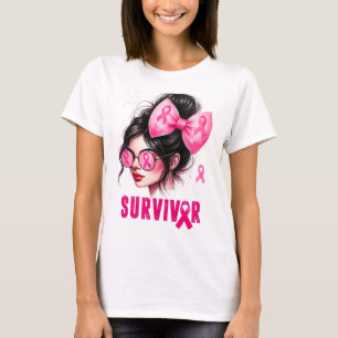 Survivor Breast Cancer Awareness Rosa Messy Bun Gi T Shirt