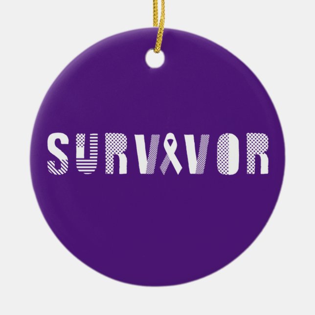 Survivor Cancer Ribbon Inspirational Motivational Julgransprydnad Keramik (Framsidan)