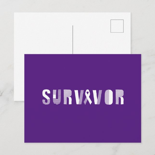 Survivor Cancer Ribbon Inspirational Motivational Vykort (Fram/baksida)