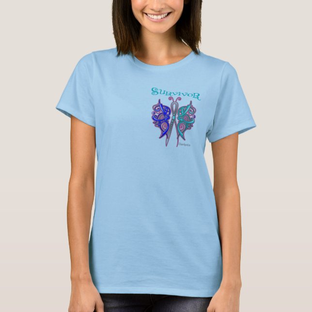 Survivor Celtic Butterfly - sköldkörtelcancer T Shirt (Framsida)