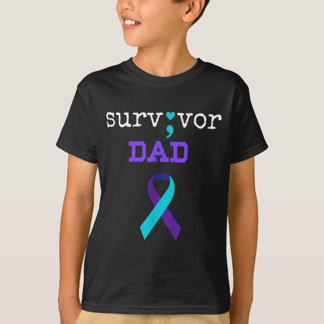 Survivor Dad - Semicolon Gift Suicide Prevention A T Shirt (Framsida)