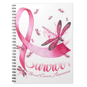 Survivor Dragonfly Rosa Ribbon Breast Cancer Anteckningsbok